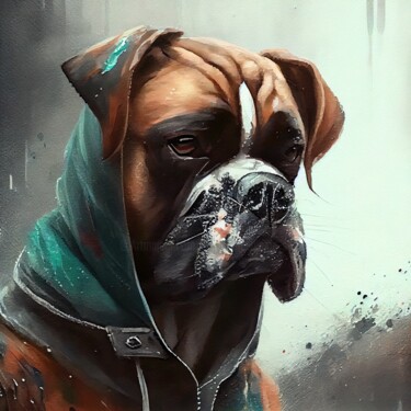 Digitale Kunst getiteld "Watercolor Boxer Dog" door Chromatic Fusion Studio, Origineel Kunstwerk, Olie