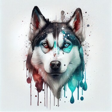 Arte digital titulada "Watercolor Siberian…" por Chromatic Fusion Studio, Obra de arte original, Acuarela