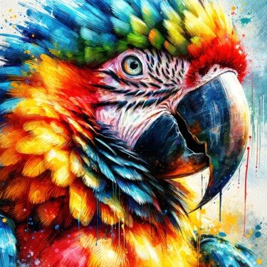 Цифровое искусство под названием "Watercolor Macaw #1" - Chromatic Fusion Studio, Подлинное произведение искусства, Масло