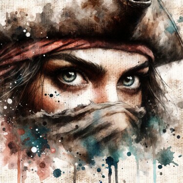 Digitale Kunst getiteld "Watercolor Pirate W…" door Chromatic Fusion Studio, Origineel Kunstwerk, Aquarel