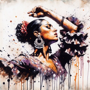 Digitale Kunst getiteld "Watercolor Flamenco…" door Chromatic Fusion Studio, Origineel Kunstwerk, Aquarel