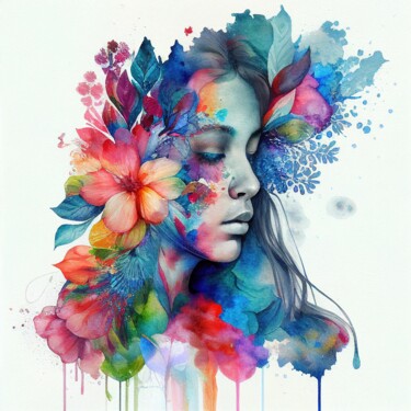 Arts numériques intitulée "Watercolor Tropical…" par Chromatic Fusion Studio, Œuvre d'art originale, Aquarelle