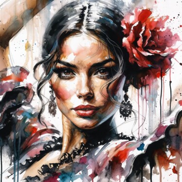 Arte digital titulada "Watercolor Flamenco…" por Chromatic Fusion Studio, Obra de arte original, Oleo