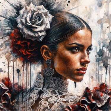 Arts numériques intitulée "Watercolor Flamenco…" par Chromatic Fusion Studio, Œuvre d'art originale, Huile