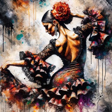 Grafika cyfrowa / sztuka generowana cyfrowo zatytułowany „Watercolor Flamenco…” autorstwa Chromatic Fusion Studio, Oryginaln…
