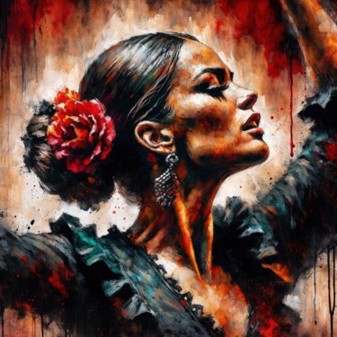 Arte digitale intitolato "Watercolor Flamenco…" da Chromatic Fusion Studio, Opera d'arte originale, Olio