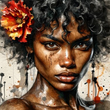Grafika cyfrowa / sztuka generowana cyfrowo zatytułowany „Watercolor Afro Ame…” autorstwa Chromatic Fusion Studio, Oryginaln…