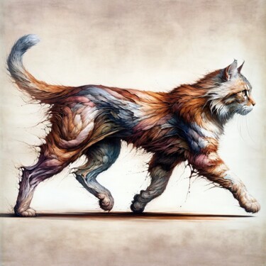 Digitale Kunst getiteld "Powerful Cat" door Chromatic Fusion Studio, Origineel Kunstwerk, Aquarel