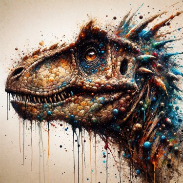 Digital Arts titled "Powerful Dinosaur" by Chromatic Fusion Studio, Original Artwork, Oil