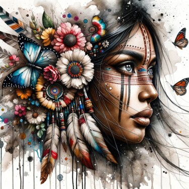 Digitale Kunst mit dem Titel "Watercolor Native A…" von Chromatic Fusion Studio, Original-Kunstwerk, Aquarell