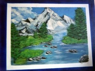 Painting titled "montagne" by Chris, Original Artwork