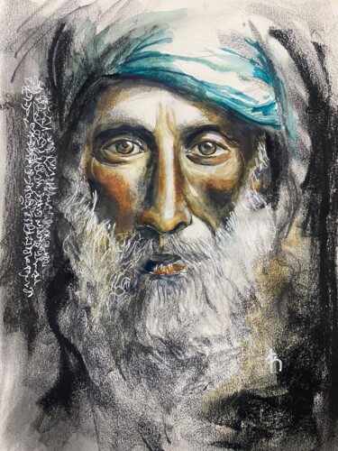 Painting titled "Guru" by Chrystel Gomez, Original Artwork, Charcoal