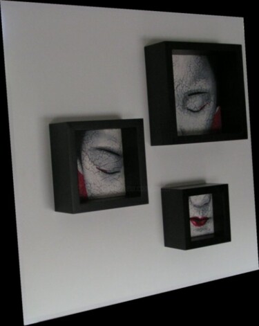 Peinture intitulée "geisha rouge tripty…" par Chrystel Mialet, Œuvre d'art originale
