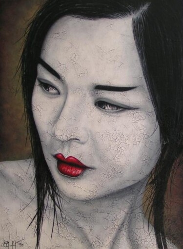 Peinture intitulée "Geisha avant coiffu…" par Chrystel Mialet, Œuvre d'art originale