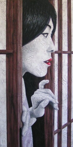 Painting titled "Geisha à la porte d…" by Chrystel Mialet, Original Artwork