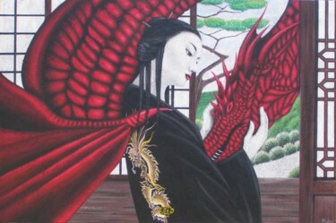 Peinture intitulée "La Geisha et le Dra…" par Chrystel Mialet, Œuvre d'art originale