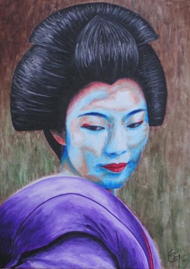 Painting titled "Geisha kimviolet" by Chrystel Mialet, Original Artwork