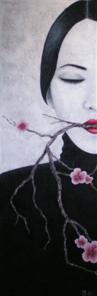 Painting titled "branche de cerisier" by Chrystel Mialet, Original Artwork