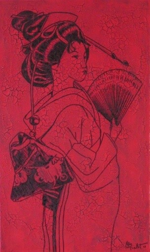 Painting titled "Geisha tatoo" by Chrystel Mialet, Original Artwork