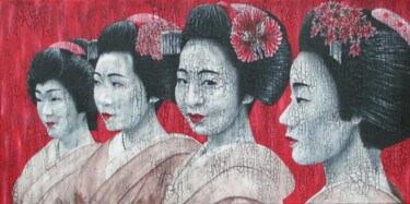 Painting titled "4 Geisha" by Chrystel Mialet, Original Artwork