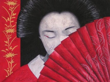 Painting titled "Geisha à l'éventail…" by Chrystel Mialet, Original Artwork