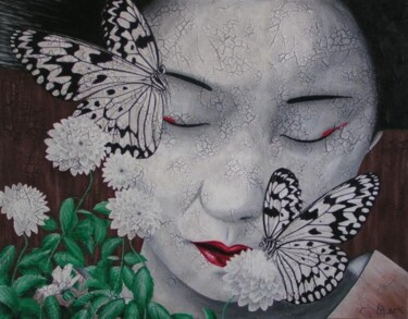 Peinture intitulée "Rêve de papillons" par Chrystel Mialet, Œuvre d'art originale