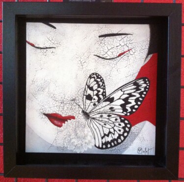 Painting titled "Geisha au papillon" by Chrystel Mialet, Original Artwork, Oil