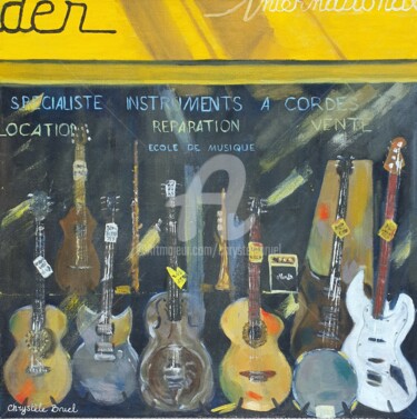 Schilderij getiteld "Fenders" door Chrystèle Bruel, Origineel Kunstwerk, Olie Gemonteerd op Frame voor houten brancard