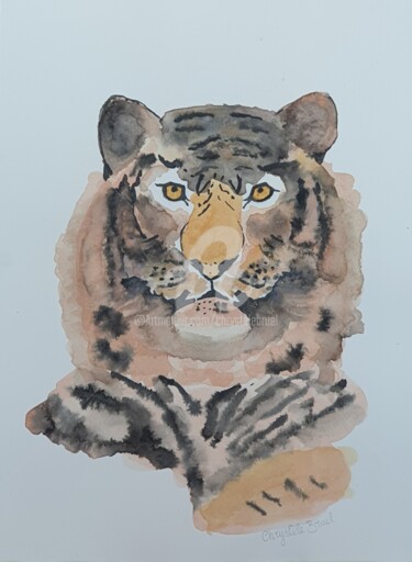 Painting titled "Shere Khan" by Chrystèle Bruel, Original Artwork, Watercolor Mounted on Other rigid panel