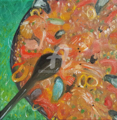 Peinture intitulée "Paella" par Chrystèle Bruel, Œuvre d'art originale, Huile Monté sur Châssis en bois