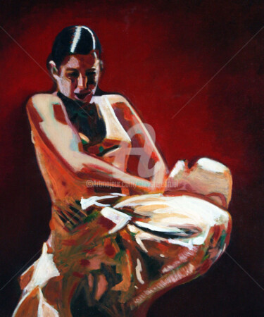 Painting titled "Baila Morena !" by Chrystèle Bruel, Original Artwork, Oil Mounted on Wood Stretcher frame