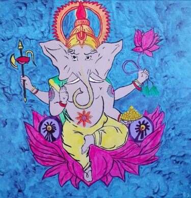 Painting titled "Dieu Ganesh" by Chrystelle Jagoudel, Original Artwork, Acrylic