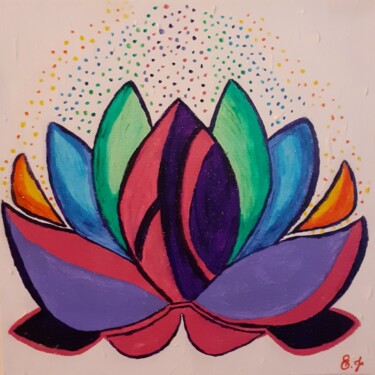 Pintura intitulada "Fleur de lotus" por Chrystelle Jagoudel, Obras de arte originais, Acrílico