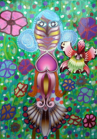 Schilderij getiteld "Miss Flower" door Chrystelle Ragot, Origineel Kunstwerk, Anders