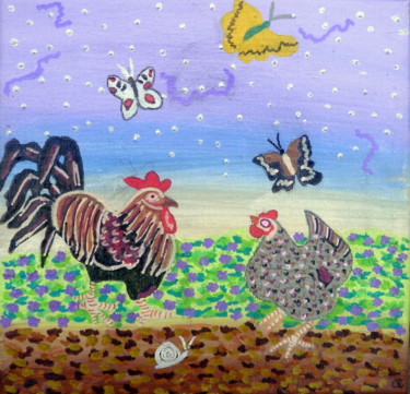 Painting titled "Rencontre estivale" by Chrystelle Ragot, Original Artwork, Acrylic Mounted on Wood Stretcher frame