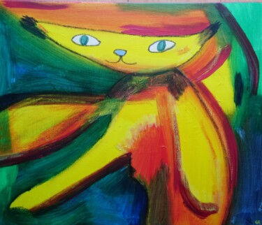 Painting titled "Le chat de Desnos o…" by Chrystelle Ragot, Original Artwork, Acrylic Mounted on Wood Stretcher frame