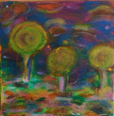 Painting titled "Arbres sucettes" by Chrystelle Ragot, Original Artwork, Pastel Mounted on Wood Stretcher frame