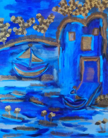 Peinture intitulée "Embarcations vers l…" par Chrystelle Ragot, Œuvre d'art originale, Acrylique Monté sur Châssis en bois