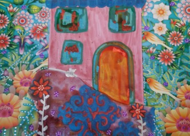 Peinture intitulée "La maison de Miss F…" par Chrystelle Ragot, Œuvre d'art originale, Peinture vitrail