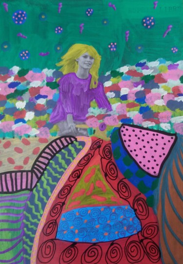 Painting titled "Brigitte au jardin" by Chrystelle Ragot, Original Artwork, Collages