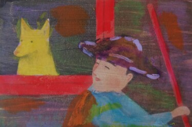 Malarstwo zatytułowany „Le chien jaune” autorstwa Chrystelle Ragot, Oryginalna praca, Kolaże