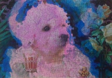 Painting titled "Caniche à l'anglaise" by Chrystelle Ragot, Original Artwork, Collages