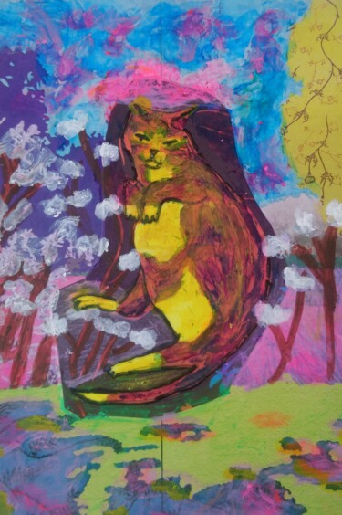 Peinture intitulée "Le départ de Minou" par Chrystelle Ragot, Œuvre d'art originale, Gouache