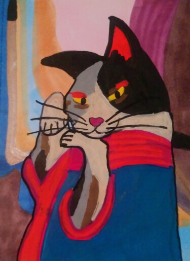 Dessin intitulée "Chat coquet" par Chrystelle Ragot, Œuvre d'art originale, Acrylique