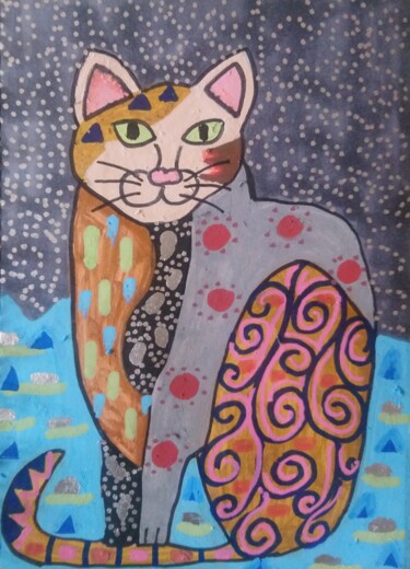 Dessin intitulée "Bijou de chat" par Chrystelle Ragot, Œuvre d'art originale, Acrylique