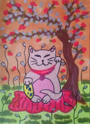 Dessin intitulée "Le chat PAIX" par Chrystelle Ragot, Œuvre d'art originale, Acrylique
