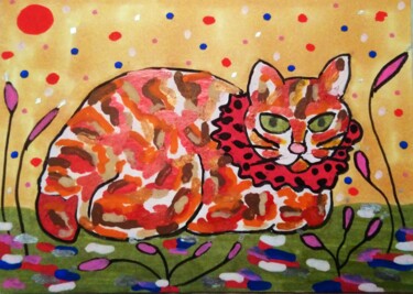 Drawing titled "Chat collerette" by Chrystelle Ragot, Original Artwork, Acrylic