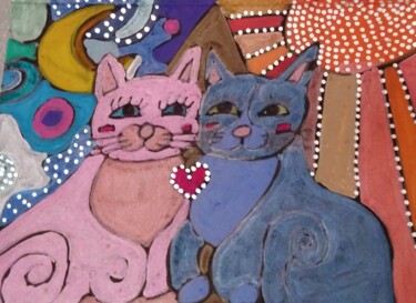 Dessin intitulée "Les chats d'amour" par Chrystelle Ragot, Œuvre d'art originale, Acrylique