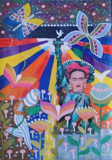 Colagens intitulada "Hommage à Frida Kal…" por Chrystelle Ragot, Obras de arte originais, Acrílico