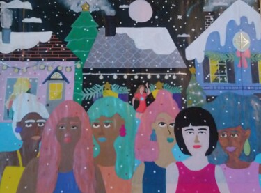 Collages intitulée "Souvenirs de Noël" par Chrystelle Ragot, Œuvre d'art originale, Acrylique